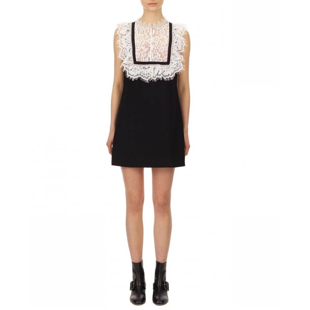 Self-Portrait Monochrome Fine Lace Crepe Mini Dress black